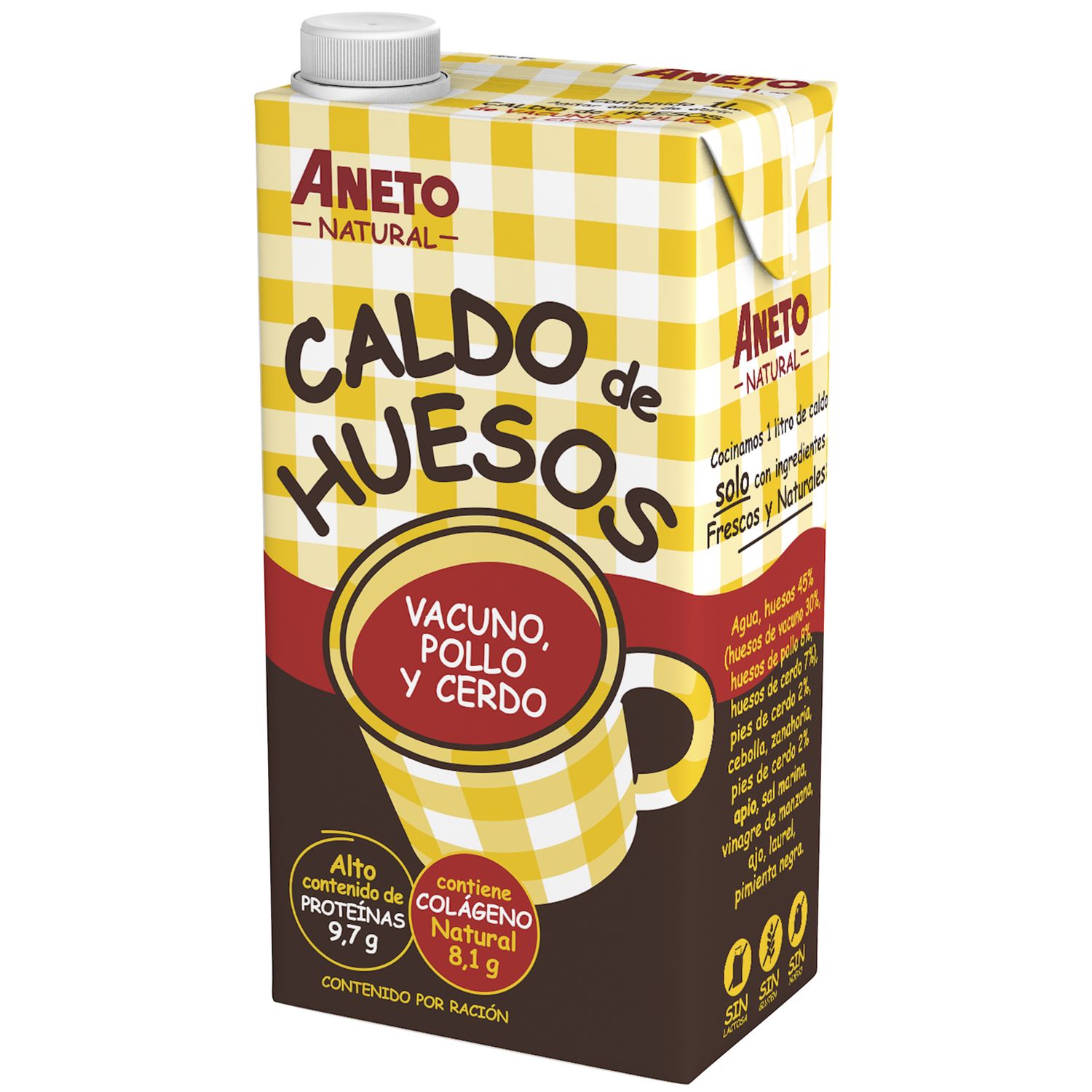 Caldo de huesos de vacuno, pollo y cerdo ANETO 1 l