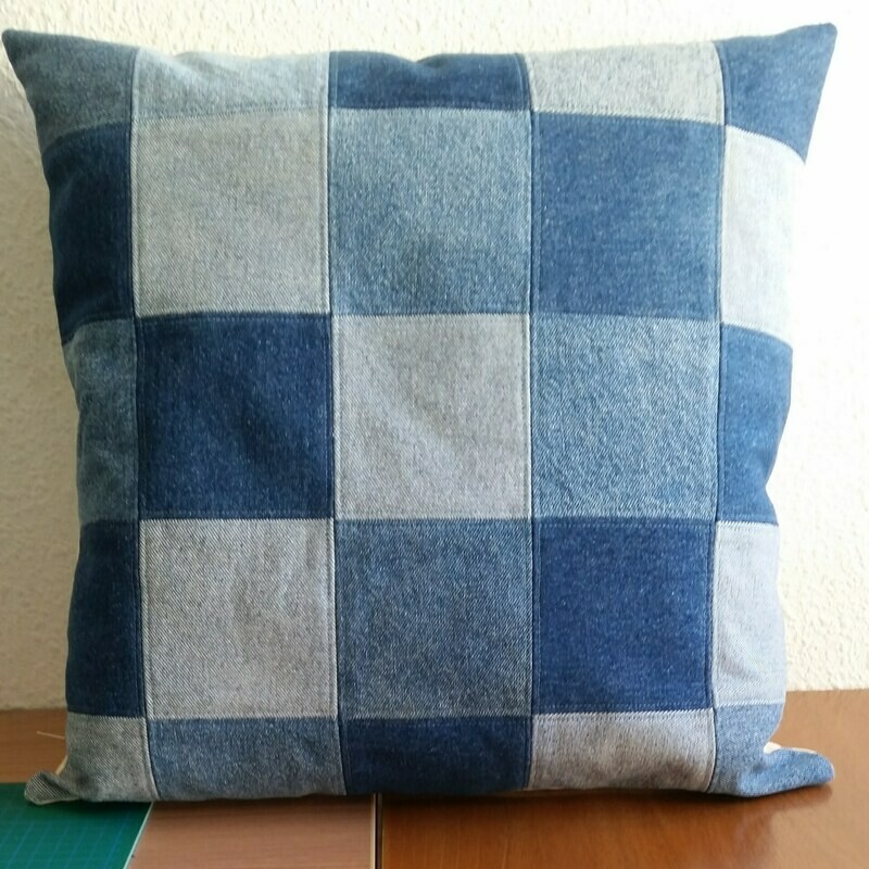 Handmade Luxury Recycled Denim Cushion Cover 50cm x 50cm.