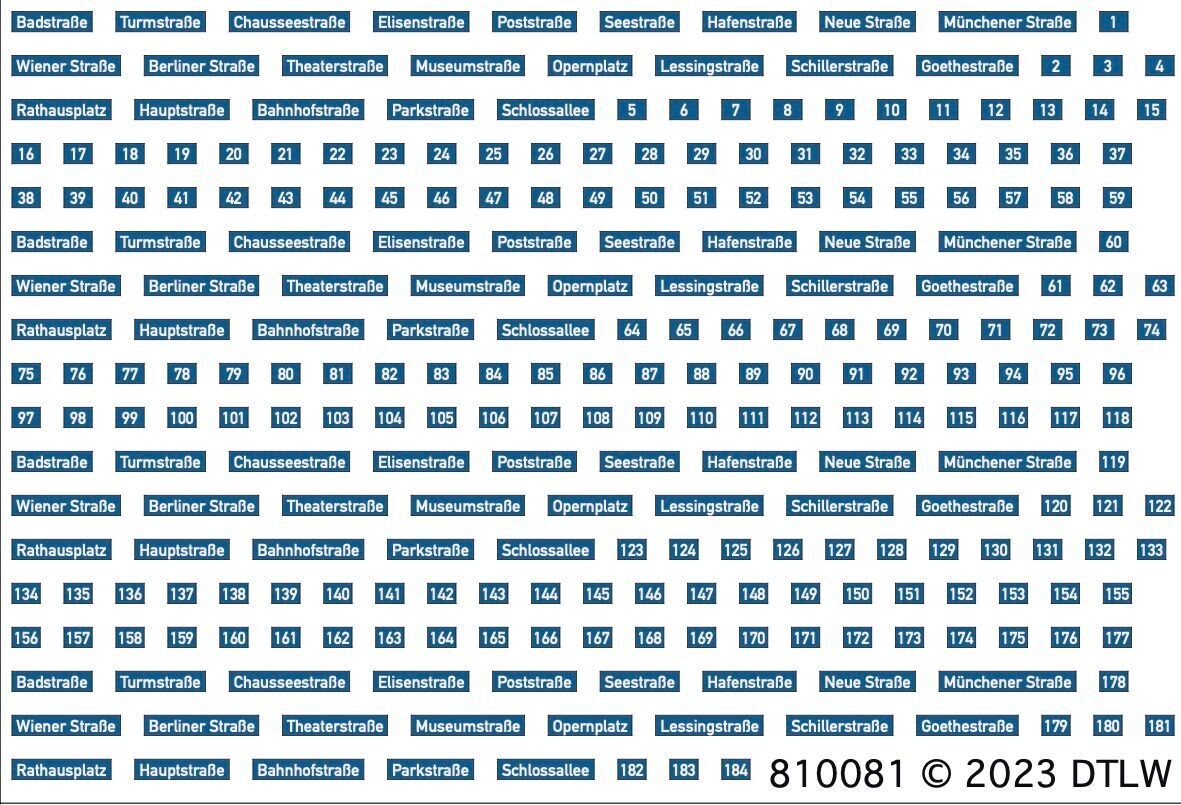 810081 Decal-Set Straßennamen Deutschland blau H0