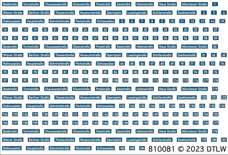 810081 Decal-Set Straßennamen Deutschland blau H0