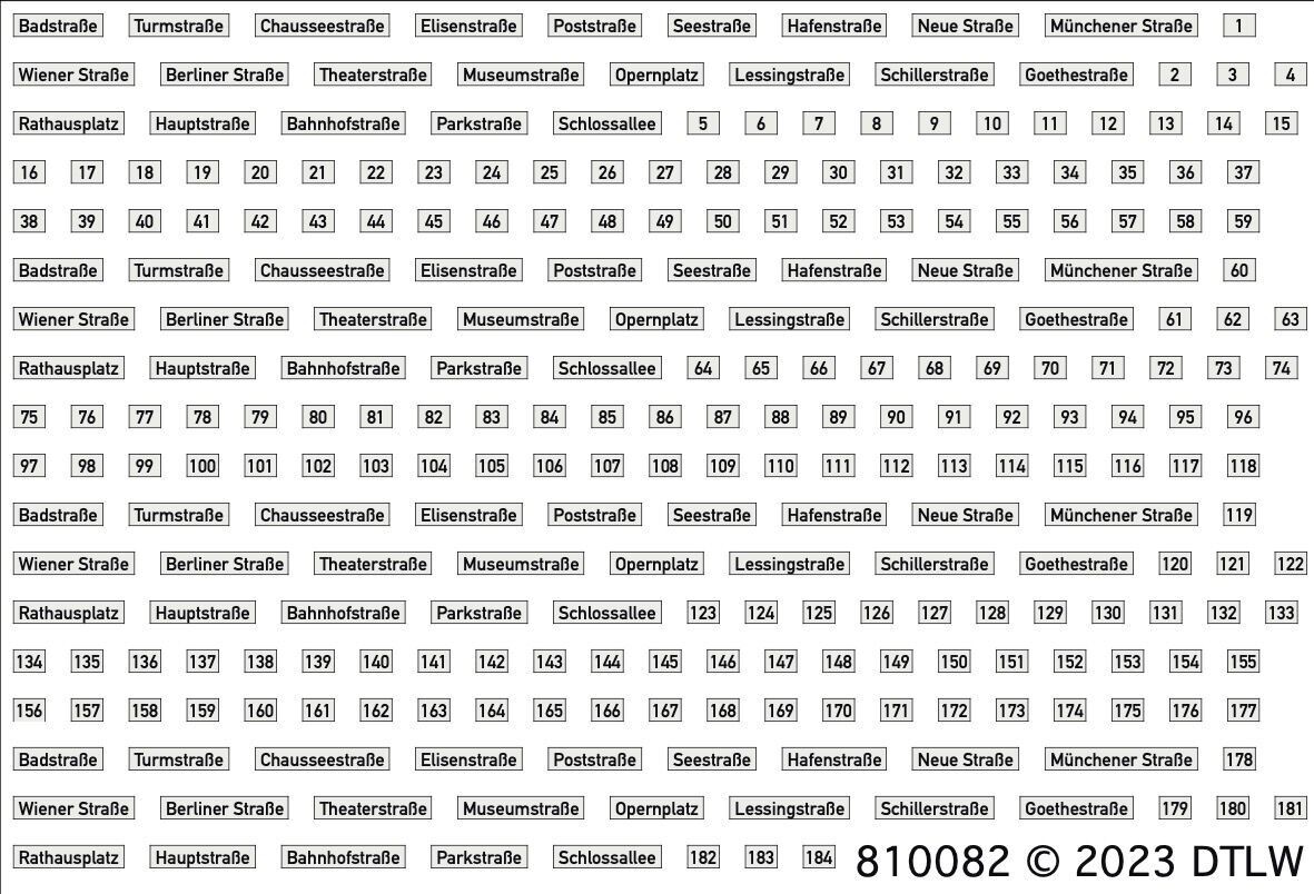810082 Decal-Set Straßennamen Deutschland weiß H0