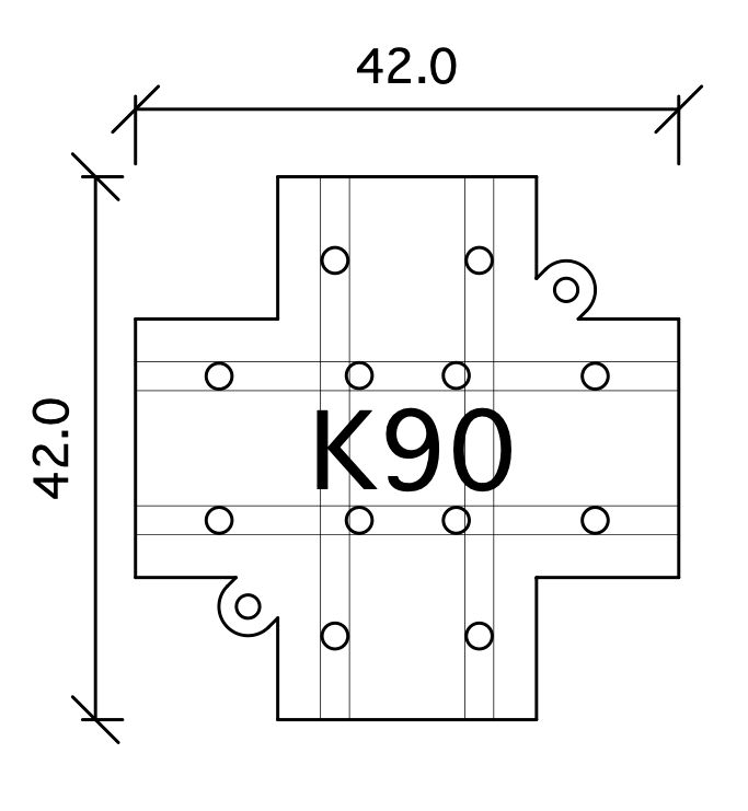 258138-1 K90 Kreuzung 90° G=12 258138-1 K90 Kreuzung 90° G=12