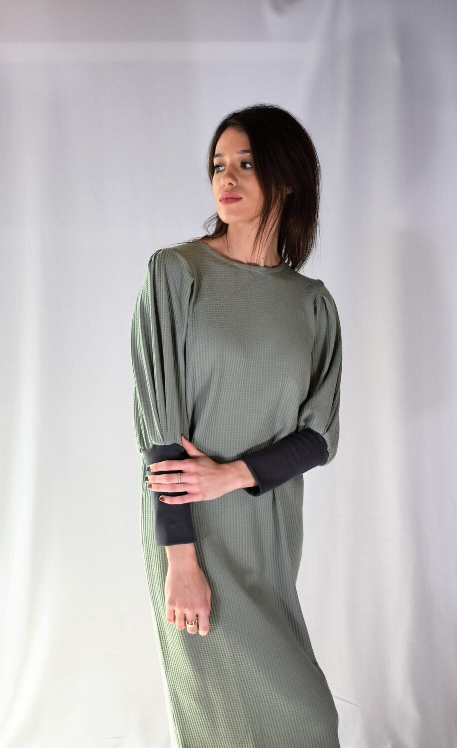 V4 22. Vestido en waffle verde. Antes 99€ AHORA 55€