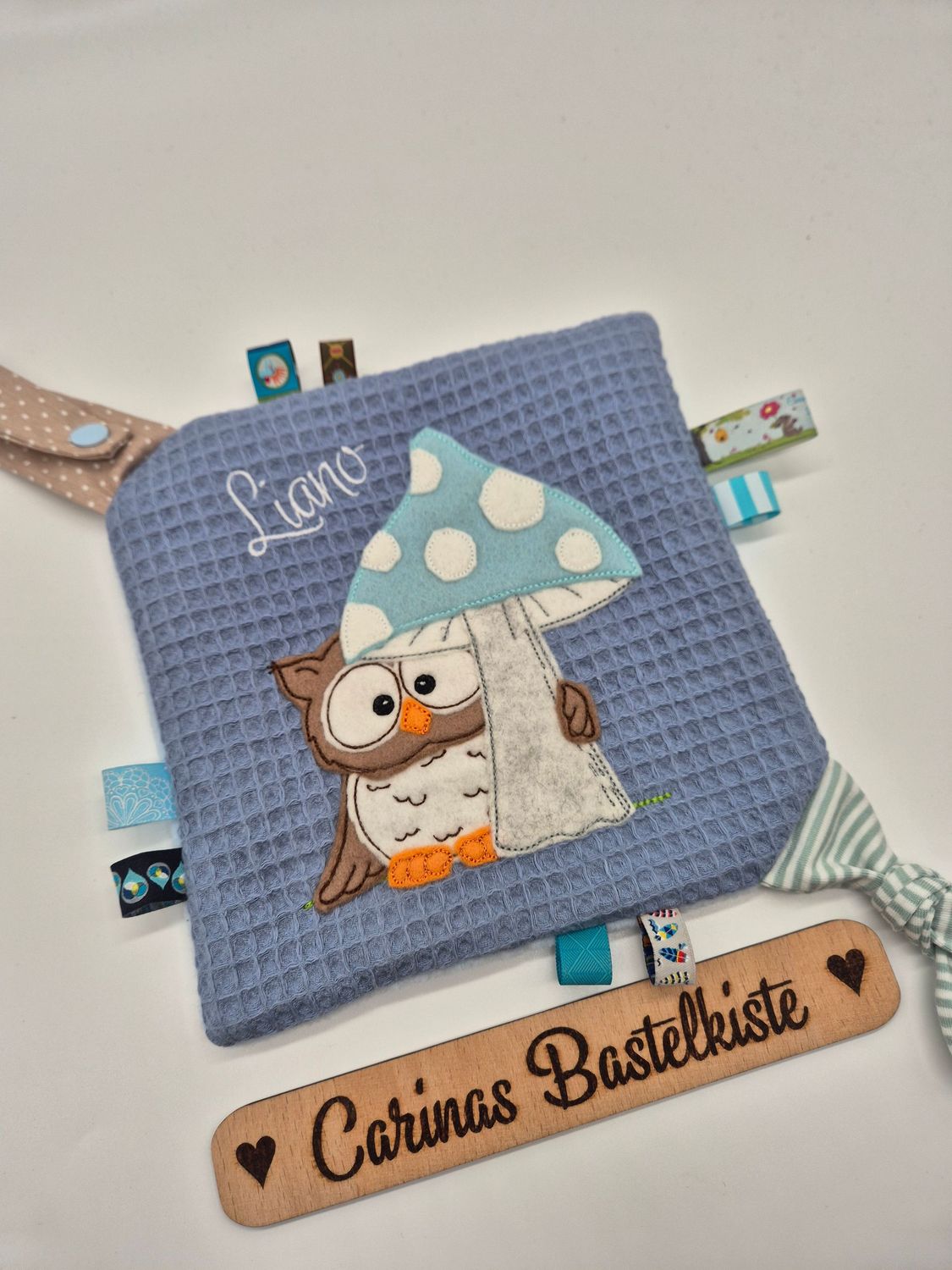 Knistertuch Eule mit Pilz