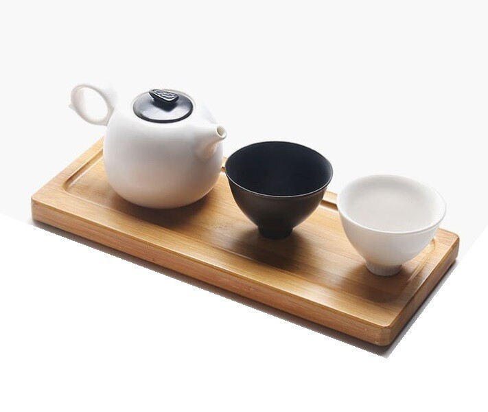 241043.2.1 УЦЕНКА  Сервиз "Тайваньский"  1 чайник + 2 пиалы+ подставка в подар.коробке, черно-белый