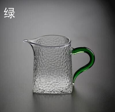 289007 Сливник (Чахай) "Мятое стекло" с зеленой ручкой 300 мл  h=9.5, d=8, стекло