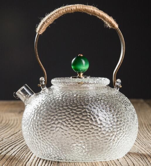 298021 Чайник  "Отбивное стекло" с пружиной, зел.шарик  h=17,5см, d=11,5см, 700мл, стекло