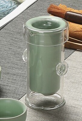 242118 Чайник ЖУЯО "Ханьская колонна", выс12.5см, с фарфоровым ситом, зеленый, стекло
