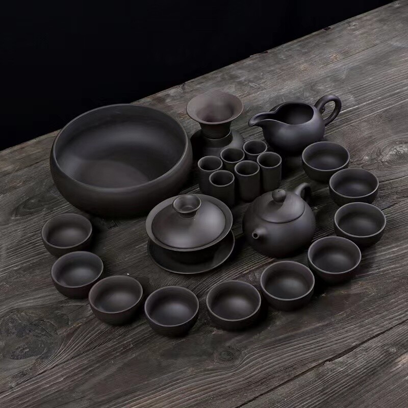 278225 Сервиз "Черная глина" чайник, гайвань, сливник, сито, чайные пары, прудик, керамика