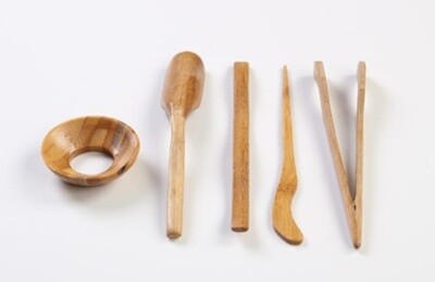 243109 Набор чайных инструментов "Бамбук" 5 предметов: совок,лопатка,щипцы,шило,воронка, бамбук