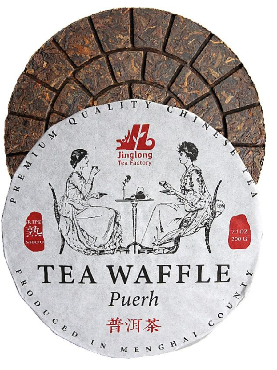59274 Чай прессованный черный Пуэр Шу "Цзинлун, Waffle Tea" (Мини бин, 200 гр) без бамбука