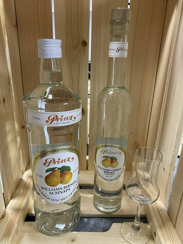 Williams-Birnen Schnaps 40% vol. (1,0l / 0,5l) Williams-Birnen Schnaps 40% vol. (1,0l / 0,5l)