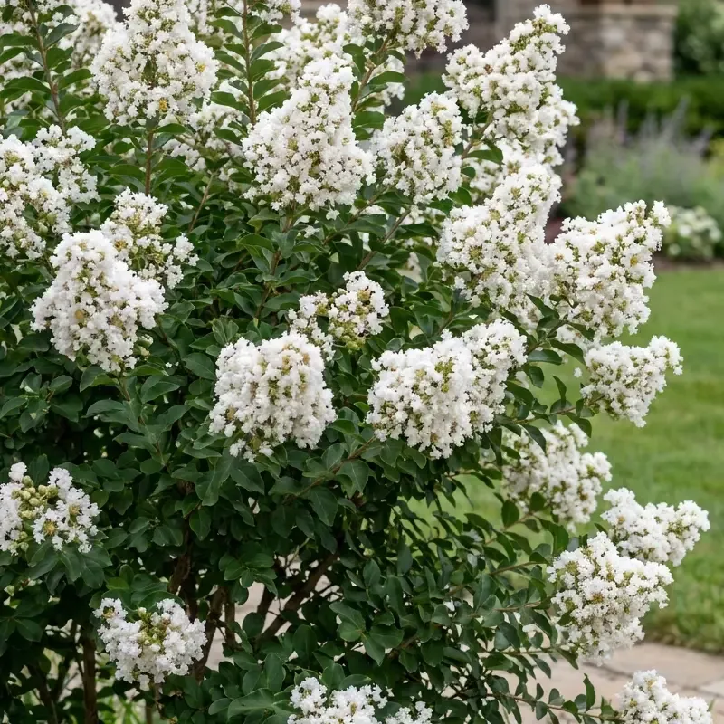 Kínai selyemmirtusz 'With Love Virgin' - törpe, hófehér virágú Kínai selyemmirtusz 'With Love Virgin' (Lagerstroemia indica 'With Love Virgin') - törpe hófehér virágú