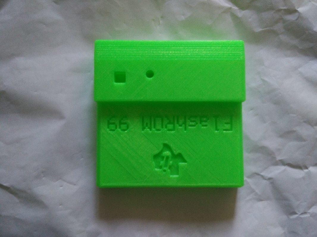 3d Printed case for FlashROM99 for flush button type with TI logo and title - Green