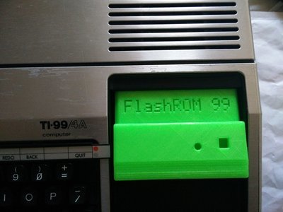 3d Printed case for FlashROM99 for flush button type with TI logo and title - Green
