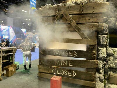 An exploding mine theme park display. 