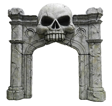A castle door topped with a skull — the perfect theme park prop and retail display. 