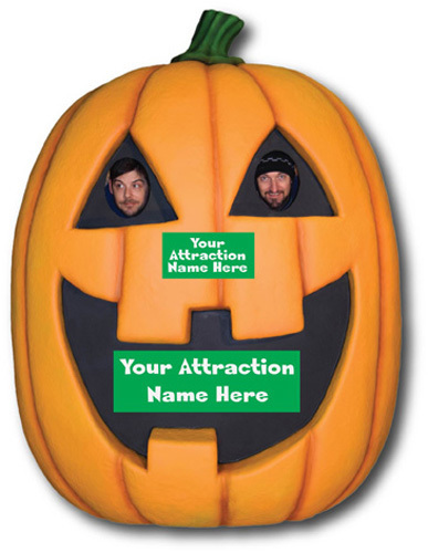 Giant pumpkin lantern used as a photo opportunity in theme parks. 