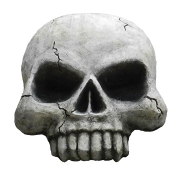 Large skull prop designed for themed attractions in amusement centers and theme parks. 