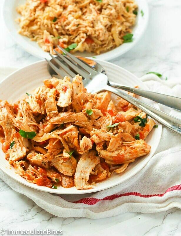Shreaded Chicken with mixed herbs with Rice/Chips &amp; Veg.