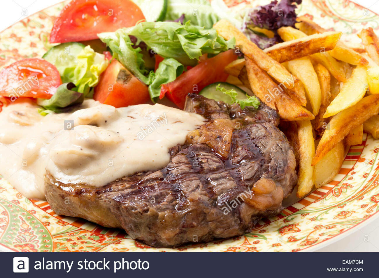 Grilled Steak Mushroom sauce with Rice/Chips &amp; Veg.