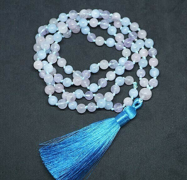 📿Hand knotted Morganite Prayer Beads with Tassel