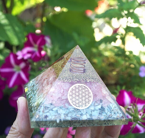 Rose Quartz and Larimar Orgone Pyramid