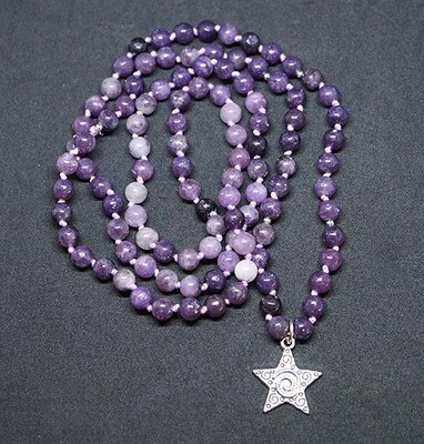 📿Hand knotted Lepidolite Prayer Beads with Star