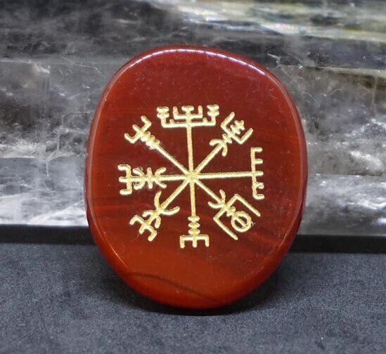 🧭Viking Compass Vegvisir Palm Stone in Carnelian