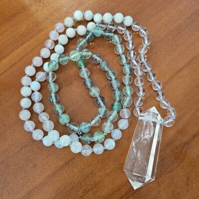 Clear Quartz Point Hand Knotted Prayer Beads