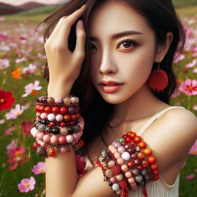 Red, Orange and Pink Gemstone Bracelets