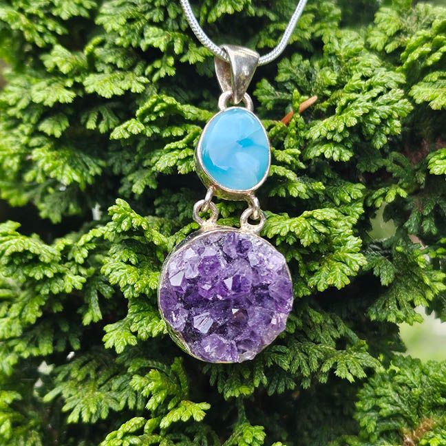 💜Larimar and Amethyst Pendant in Sterling Silver