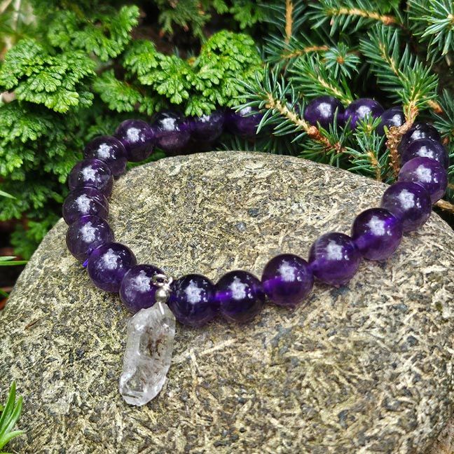 💜Amethyst Bracelet with Herkimer Diamond