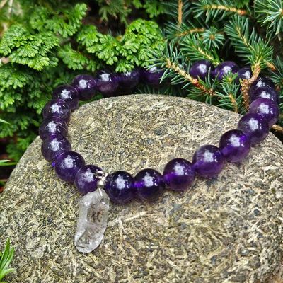 💜Amethyst Bracelet with Herkimer Diamond