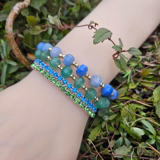 🍃Green and Blue Aventurine Faceted Bracelet Set