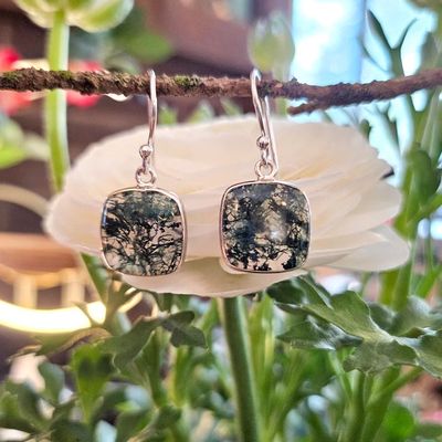 🍃Moss Agate Earrings in Sterling Silver