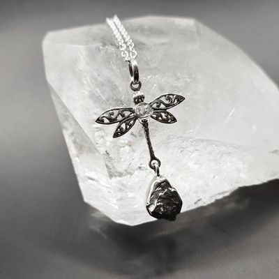 💜Dragonfly and Meteorite Pendant in Sterling Silver