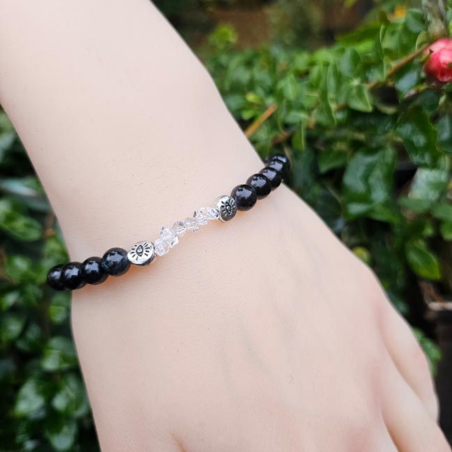 ⚡ Black Kyanite &amp; Herkimer Diamond Bracelet