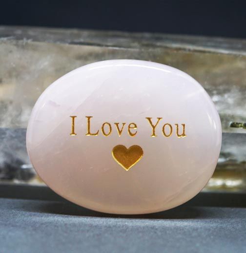 💗I Love You Engraved Palm Stone in Rose Quartz