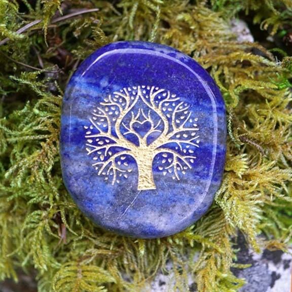 🌳Tree of Life Engraved Palm Stones in Lapis