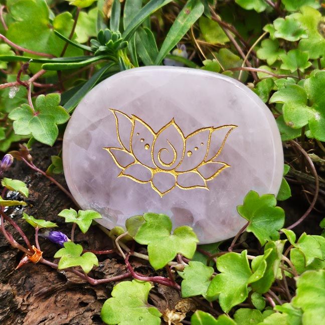🪷 Lotus Engraved Palm Stones in Rose Quartz