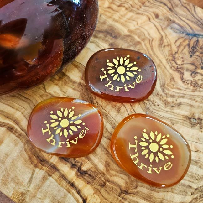 🏵️Thrive Engraved Palm Stones in Carnelian