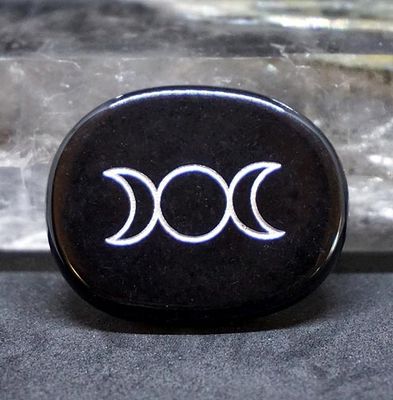 🌓Triple Moon Engraved Palm Stones in Obsidian