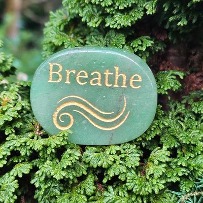 🍃 Breathe Engraved Palm Stones in Green Aventurine