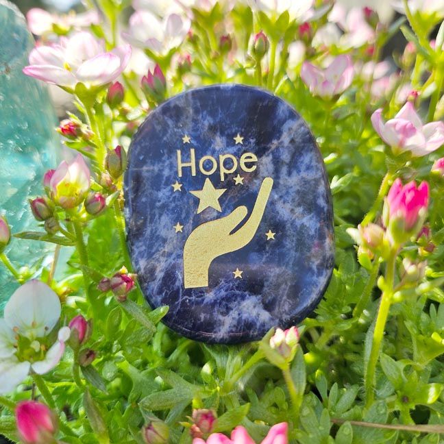 ✋ Hope Engraved Palm Stones in Sodalite