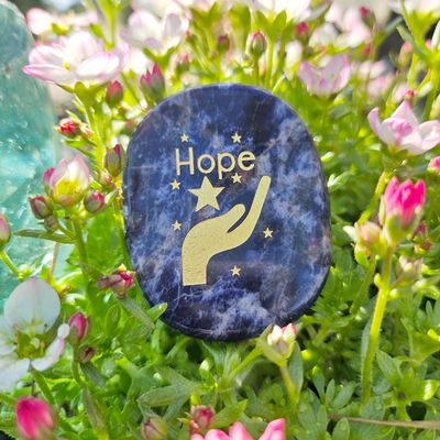 ✋ Hope Engraved Palm Stones in Sodalite
