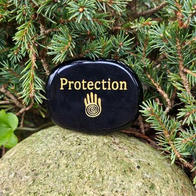 🛡️Protection Engraved Palm Stone in Obsidian
