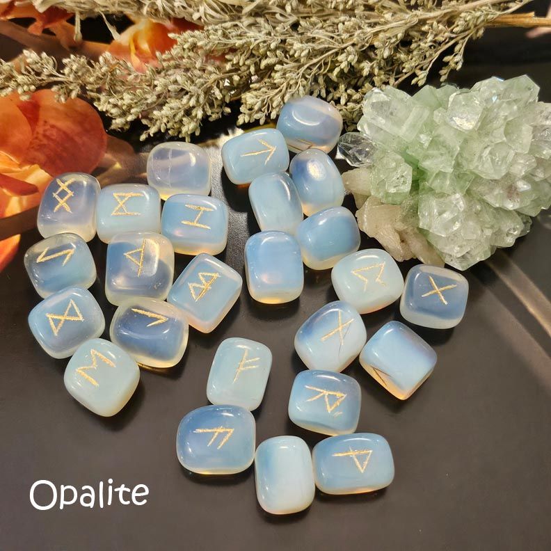 🔮 Hand-Engraved Opalite Runes