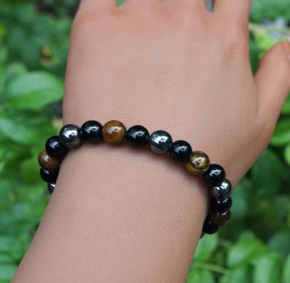 8mm Tiger Eye Obsidian Hematite Bracelet