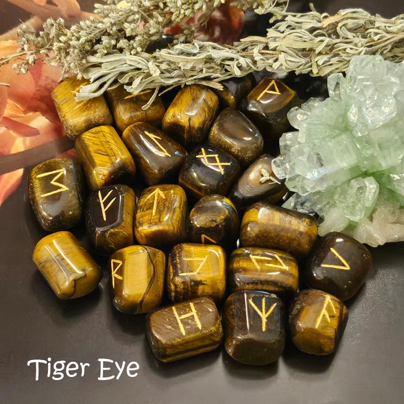 🔮 Hand-Engraved Tiger Eye Runes